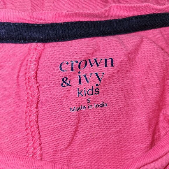 Girl's Crown & Ivy Kids Pink Seahorse Navy Glittery Outline Tee Shirt Small - Picture 4 of 4